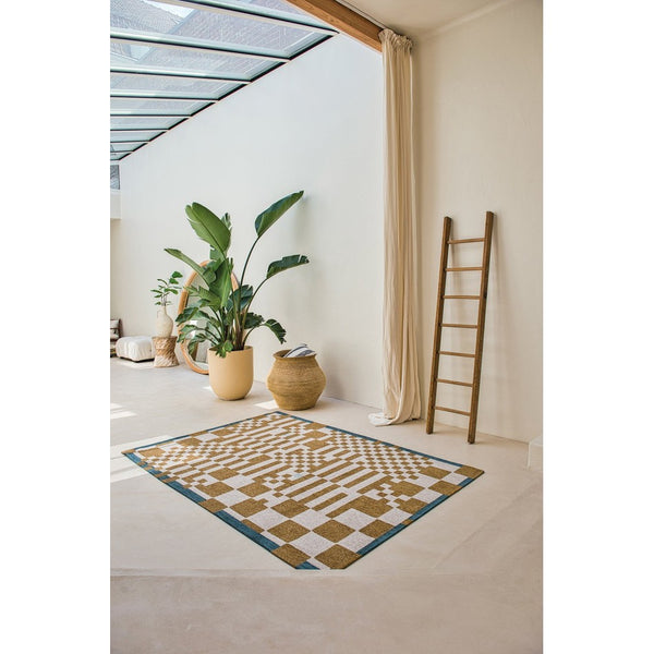 On Sale Louis De Poortere Craft Chess 9338 Honey Washable Polyester  Flatweave Eco-Rug Lowest Price £175 At Rug Love