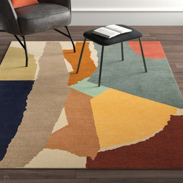 On Sale Reef RF14 Abstract Modern Collage Hand-Woven Wool  Beige/Grey/Taupe/Muted Multicolour Rug Lowest Price £149.02 At Rug Love