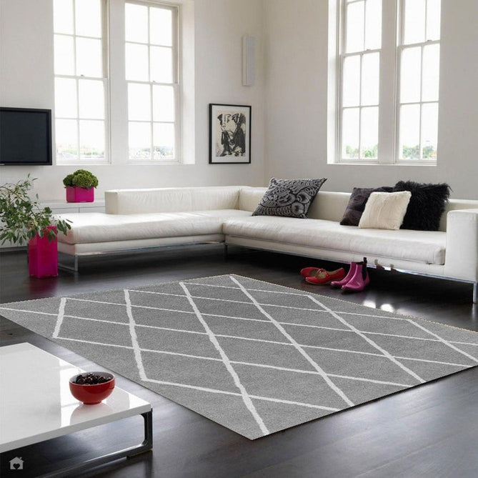 Albany Diamond Modern Geometric Hand-Woven Wool Grey Silver/Cream Rug-Asiatic Carpets-Rug Love - The Most Loved Rug Store