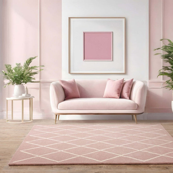 Albany Diamond Modern Geometric Hand-Woven Wool Light Dusty Pink/Cream Rug-Asiatic Carpets-Rug Love - The Most Loved Rug Store