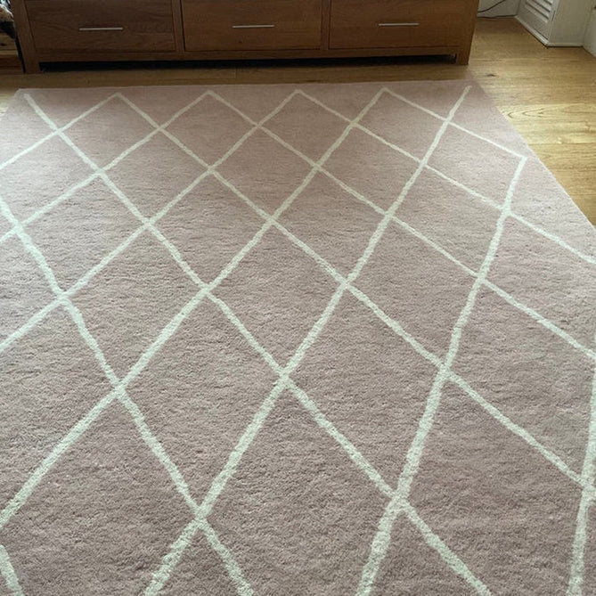 Albany Diamond Modern Geometric Hand-Woven Wool Light Dusty Pink/Cream Rug-Asiatic Carpets-Rug Love - The Most Loved Rug Store