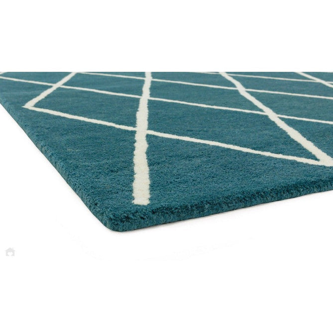 Albany Diamond Modern Geometric Hand-Woven Wool Teal/Cream Rug-Asiatic Carpets-Rug Love - The Most Loved Rug Store