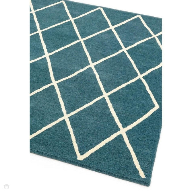 Albany Diamond Modern Geometric Hand-Woven Wool Teal/Cream Rug-Asiatic Carpets-Rug Love - The Most Loved Rug Store