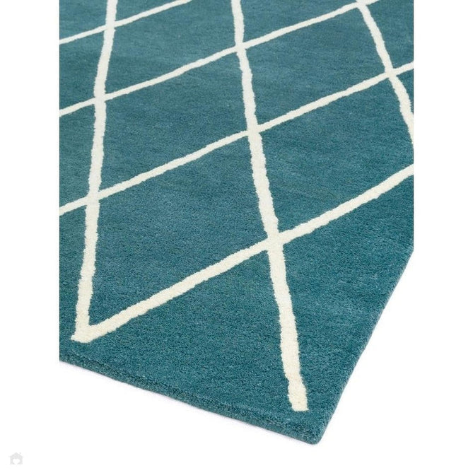 Albany Diamond Modern Geometric Hand-Woven Wool Teal/Cream Rug-Asiatic Carpets-Rug Love - The Most Loved Rug Store