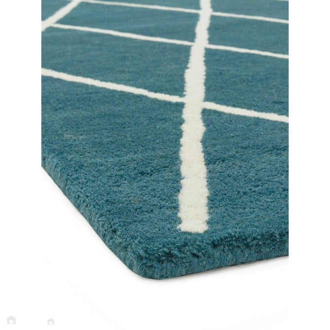 Albany Diamond Modern Geometric Hand-Woven Wool Teal/Cream Rug-Asiatic Carpets-Rug Love - The Most Loved Rug Store