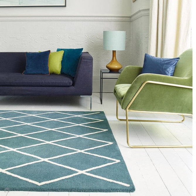 Albany Diamond Modern Geometric Hand-Woven Wool Teal/Cream Rug-Asiatic Carpets-Rug Love - The Most Loved Rug Store