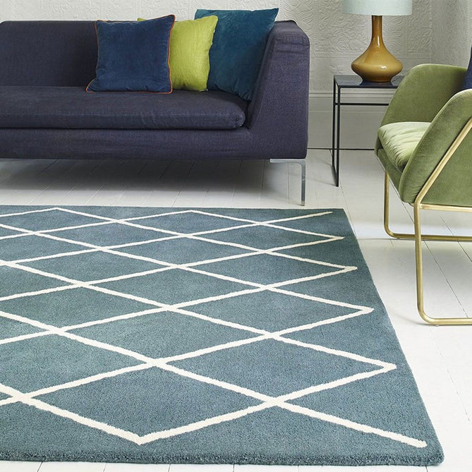 Albany Diamond Modern Geometric Hand-Woven Wool Teal/Cream Rug-Asiatic Carpets-Rug Love - The Most Loved Rug Store