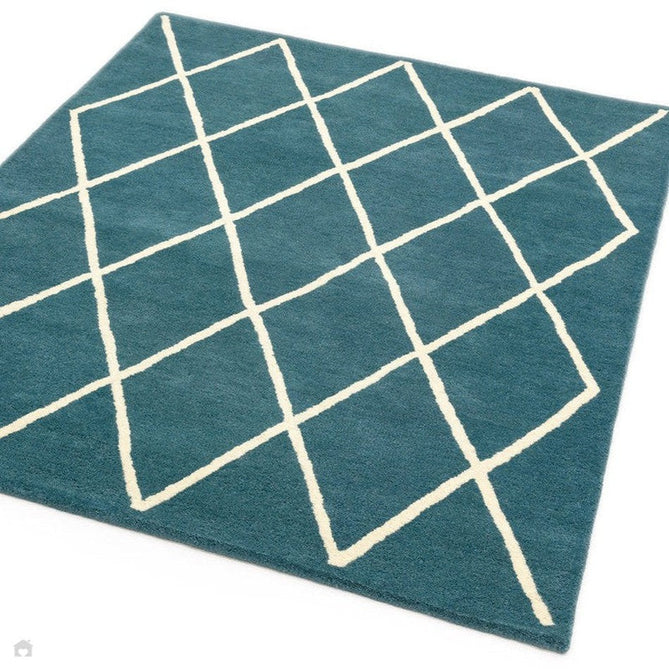 Albany Diamond Modern Geometric Hand-Woven Wool Teal/Cream Rug-Asiatic Carpets-Rug Love - The Most Loved Rug Store