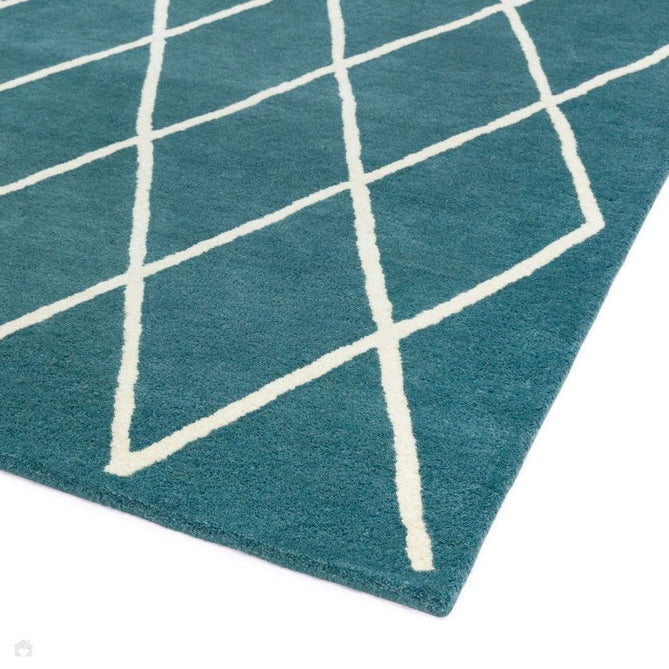 Albany Diamond Modern Geometric Hand-Woven Wool Teal/Cream Rug-Asiatic Carpets-Rug Love - The Most Loved Rug Store