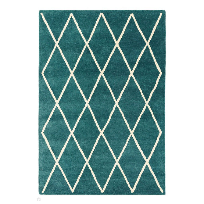 Albany Diamond Modern Geometric Hand-Woven Wool Teal/Cream Rug-Asiatic Carpets-Rug Love - The Most Loved Rug Store