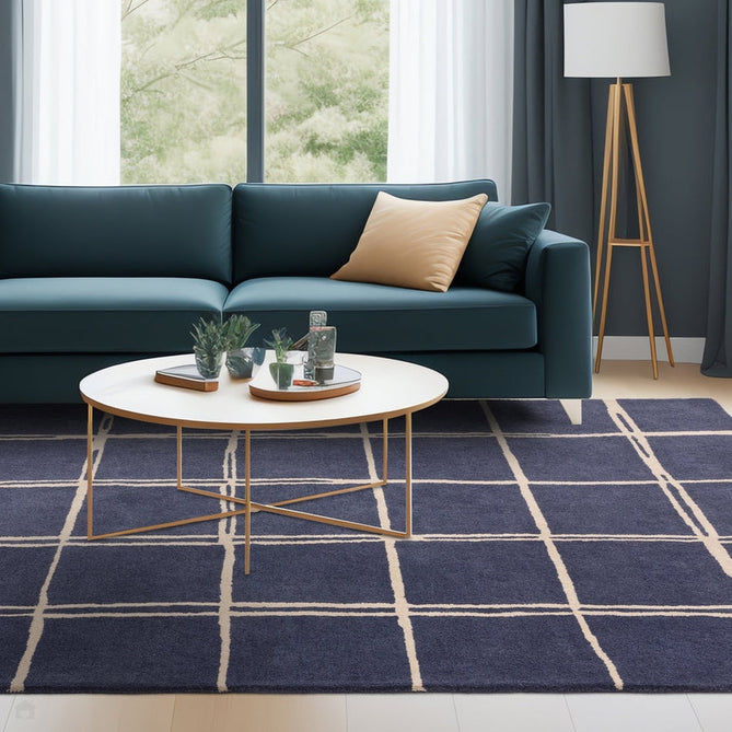 Albany Grid Modern Geometric Hand-Woven Wool Marine/Cream Rug-Asiatic Carpets-Rug Love - The Most Loved Rug Store