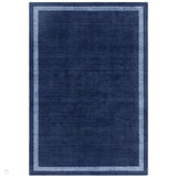 Albi Modern Plain Border Hand-Woven Textured Wool Low Profile Tip Sheared Short Pile Navy Rug