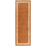 Albi Modern Plain Border Hand-Woven Textured Wool Low Profile Tip Sheared Short Pile Orange Runner