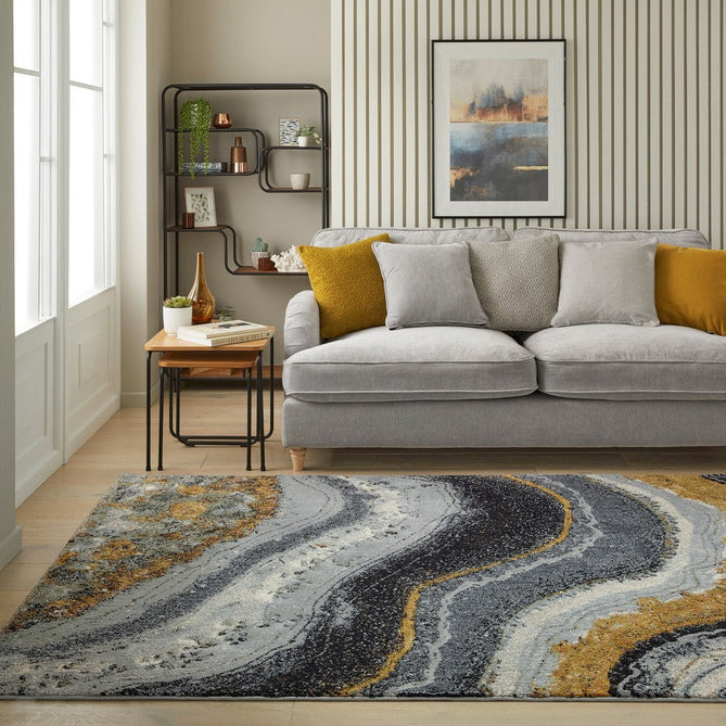 Amara AMA103 Modern Abstract Marbled Granite Stone High-Density Soft-Touch Polyester Grey/Blue/Bronze Rug-Concept Looms-Rug Love - The Most Loved Rug Store