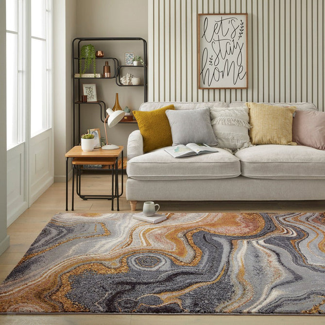 Amara AMA107 Modern Abstract Marbled Granite Stone High-Density Soft-Touch Polyester Blue/Bronze Rug-Concept Looms-Rug Love - The Most Loved Rug Store