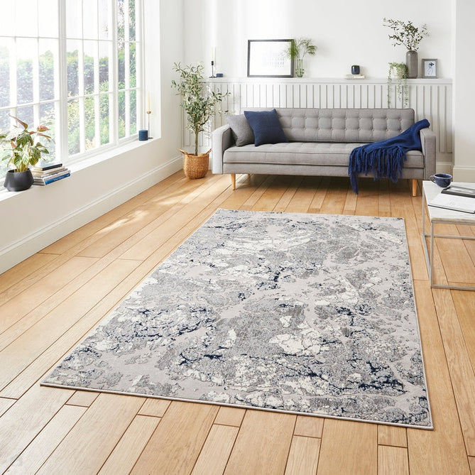 Apollo 2677 Modern Abstract Distressed Marble Metallic Shimmer High-Density Textured Flat Pile Grey/Navy/Cream Rug-Think Rugs-Rug Love - The Most Loved Rug Store