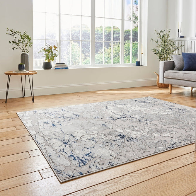 Apollo 2677 Modern Abstract Distressed Marble Metallic Shimmer High-Density Textured Flat Pile Grey/Navy/Cream Rug-Think Rugs-Rug Love - The Most Loved Rug Store