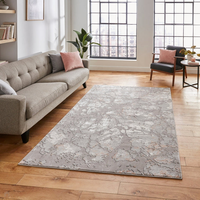 Apollo 2677 Modern Abstract Distressed Marble Metallic Shimmer High-Density Textured Flat Pile Grey/Rose/Cream Rug-Think Rugs-Rug Love - The Most Loved Rug Store