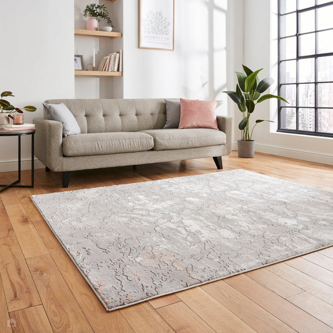 Apollo 2677 Modern Abstract Distressed Marble Metallic Shimmer High-Density Textured Flat Pile Grey/Rose/Cream Rug-Think Rugs-Rug Love - The Most Loved Rug Store