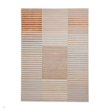 Apollo 2681 Modern Geometric Striped Blocks Distressed Metallic Shimmer High-Density Textured Flat Pile Beige/Grey/Bronze/Terra/Brown/Cream Rug