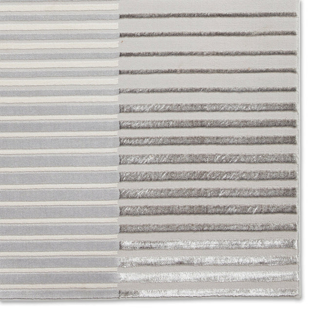 Apollo 2681 Modern Geometric Striped Linear Blocks Distressed Metallic Shimmer High-Density Textured Flat Pile Grey/Silver/Ivory Rug-Think Rugs-Rug Love - The Most Loved Rug Store