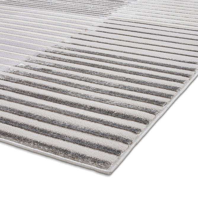 Apollo 2681 Modern Geometric Striped Linear Blocks Distressed Metallic Shimmer High-Density Textured Flat Pile Grey/Silver/Ivory Rug-Think Rugs-Rug Love - The Most Loved Rug Store