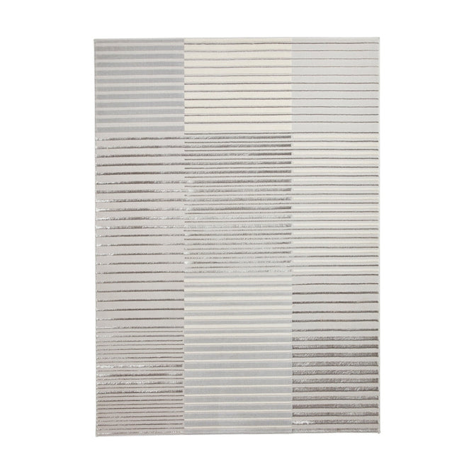 Apollo 2681 Modern Geometric Striped Linear Blocks Distressed Metallic Shimmer High-Density Textured Flat Pile Grey/Silver/Ivory Rug-Think Rugs-Rug Love - The Most Loved Rug Store