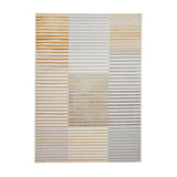 Apollo 2681 Modern Geometric Striped Linear Blocks Distressed Metallic Shimmer High-Density Textured Low Profile Short-Pile Grey/Gold/Cream Rug