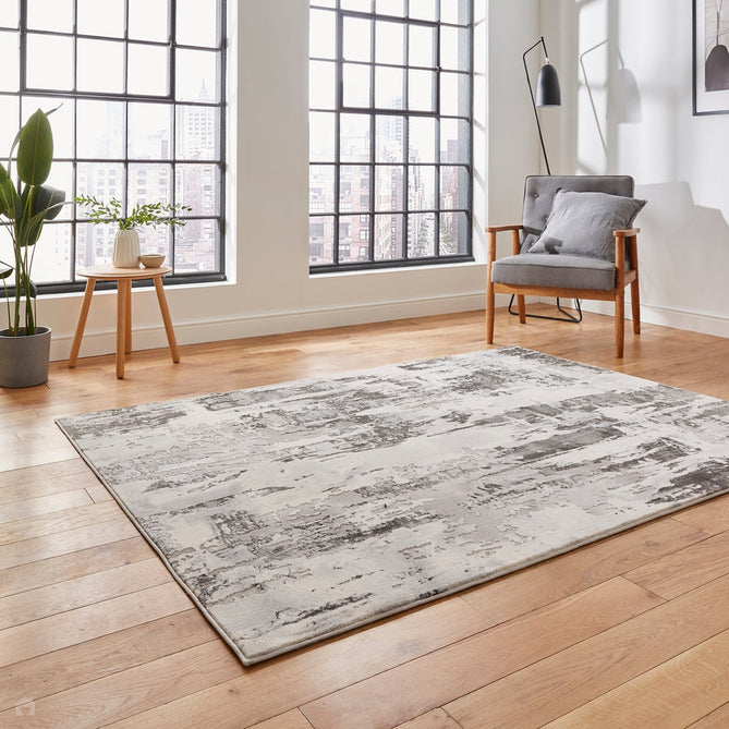 Apollo GR579 Modern Abstract Distressed Metallic Shimmer High-Density Textured Flat Pile Grey/Silver/Ivory Rug-Think Rugs-Rug Love - The Most Loved Rug Store