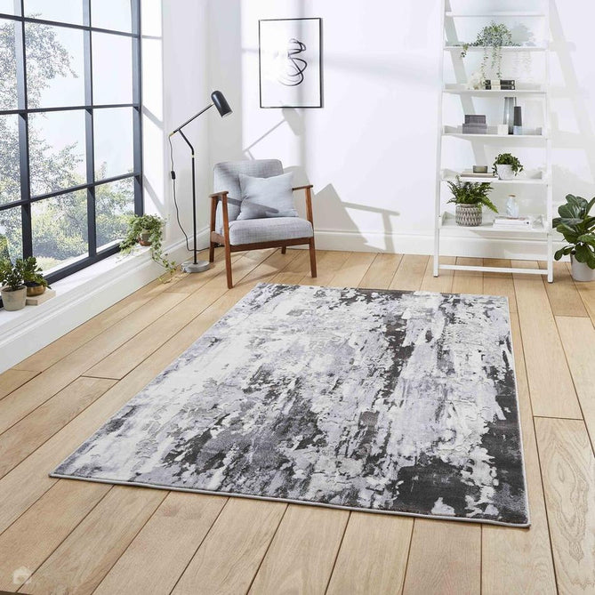 Apollo GR580 Modern Abstract Distressed Metallic Shimmer High-Density Textured Flat Pile Grey/Cream Rug-Think Rugs-Rug Love - The Most Loved Rug Store