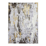 Apollo GR580 Modern Abstract Distressed Metallic Shimmer High-Density Textured Low Profile Short-Pile Grey/Gold/Cream Rug