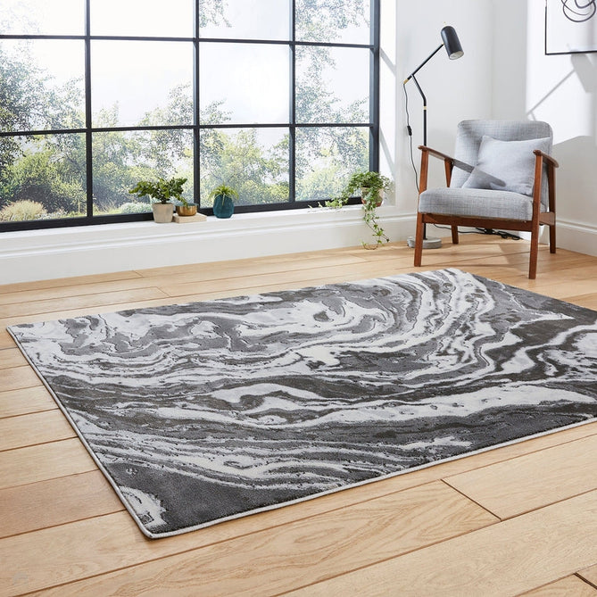 Apollo GR584 Modern Abstract Distressed Marble Metallic Shimmer High-Density Textured Flat Pile Grey/Cream Rug-Think Rugs-Rug Love - The Most Loved Rug Store