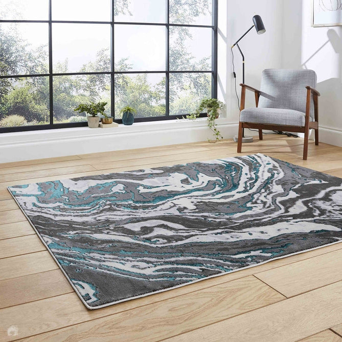 Apollo GR584 Modern Abstract Distressed Marble Metallic Shimmer High-Density Textured Flat Pile Grey/Green/Cream Rug-Think Rugs-Rug Love - The Most Loved Rug Store