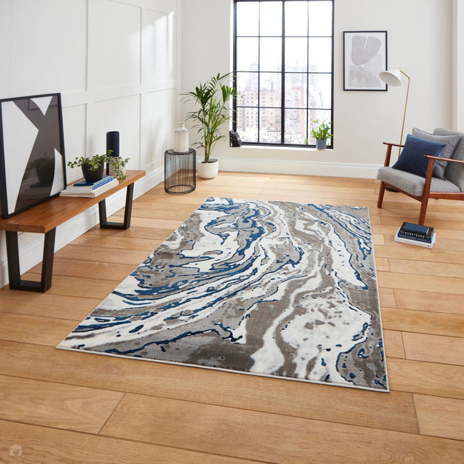 Apollo GR584 Modern Abstract Distressed Marble Metallic Shimmer High-Density Textured Flat Pile Grey/Navy/Cream Rug-Think Rugs-Rug Love - The Most Loved Rug Store