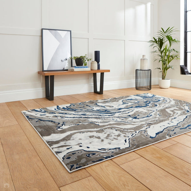 Apollo GR584 Modern Abstract Distressed Marble Metallic Shimmer High-Density Textured Flat Pile Grey/Navy/Cream Rug-Think Rugs-Rug Love - The Most Loved Rug Store