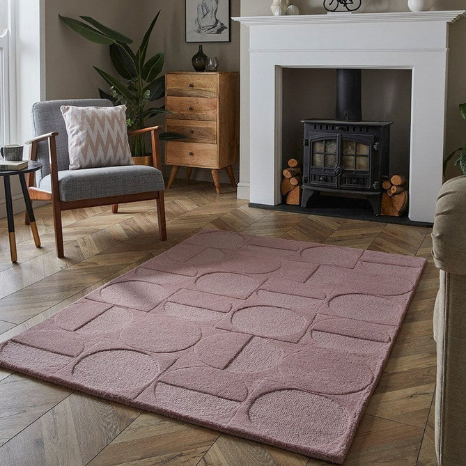 Arabella Modern Geometric 3D Hand-Carved Hi-Low Textured Wool Mauve Pink Rug-Esselle Rugs-Rug Love - The Most Loved Rug Store