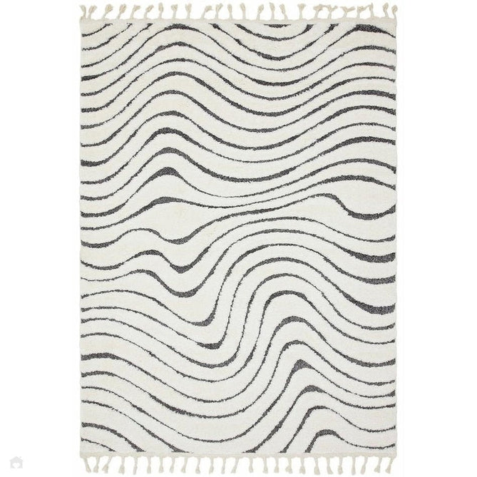 Ariana AR10 Ripple Modern Moroccan Berber Textured Hi-Low Cut+Loop Pile Soft Plush Boho Shaggy Cream/Grey Rug 160 x 230 cm-Shop Returns-Rug Love - The Most Loved Rug Store