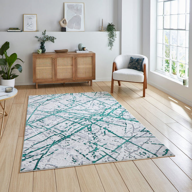 Artemis B8403A Modern Abstract Marble Metallic Shimmer Textured High-Density Soft-Touch Silver/Green/Cream Rug-Think Rugs-Rug Love - The Most Loved Rug Store