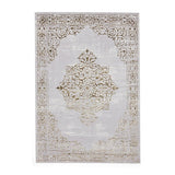 Artemis B9076A Traditional Medallion Border Distressed Metallic Shimmer Textured High-Density Soft-Touch Silver/Gold/Cream Rug