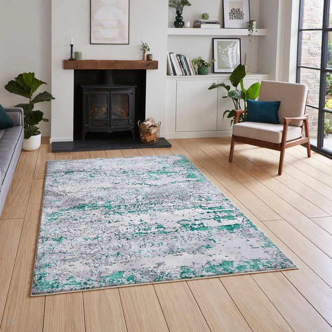 Artemis B9289A Modern Abstract Marbled Metallic Shimmer Textured High-Density Soft-Touch Grey/Green/Cream Rug 120 x 170 cm-Shop Returns-Rug Love - The Most Loved Rug Store