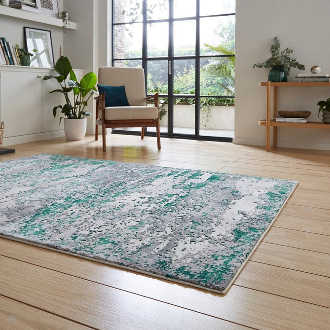 Artemis B9289A Modern Abstract Marbled Metallic Shimmer Textured High-Density Soft-Touch Grey/Green/Cream Rug 120 x 170 cm-Shop Returns-Rug Love - The Most Loved Rug Store