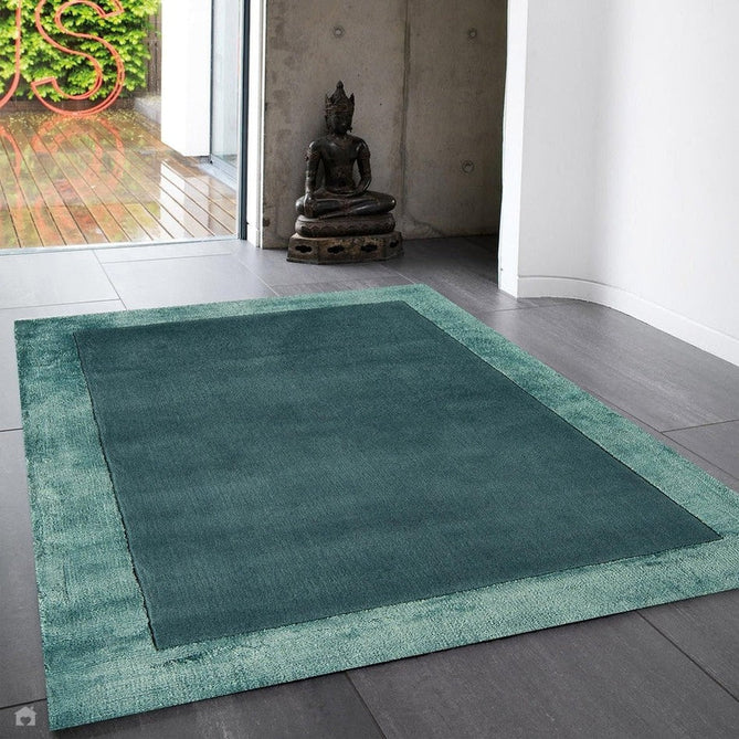 Ascot Modern Plain Hand-Woven Wool Centred Loop Pile Metallic Shimmer Wide Edged Viscose Border Aqua Blue Rug-Asiatic Carpets-Rug Love - The Most Loved Rug Store