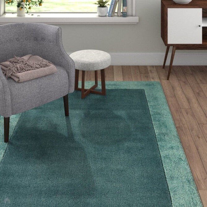 Ascot Modern Plain Hand-Woven Wool Centred Loop Pile Metallic Shimmer Wide Edged Viscose Border Aqua Blue Rug-Asiatic Carpets-Rug Love - The Most Loved Rug Store