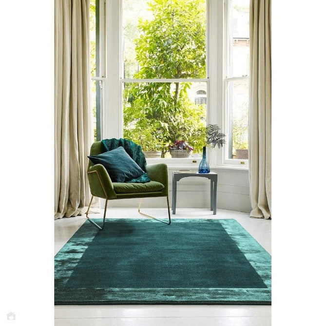 Ascot Modern Plain Hand-Woven Wool Centred Loop Pile Metallic Shimmer Wide Edged Viscose Border Aqua Blue Rug-Asiatic Carpets-Rug Love - The Most Loved Rug Store