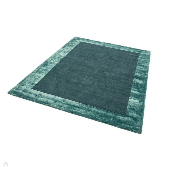 Ascot Modern Plain Hand-Woven Wool Centred Loop Pile Metallic Shimmer Wide Edged Viscose Border Aqua Blue Rug-Asiatic Carpets-Rug Love - The Most Loved Rug Store