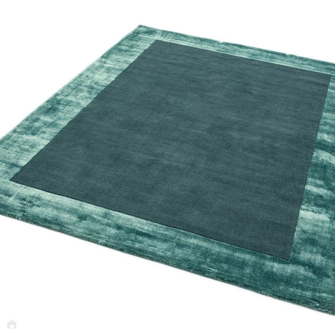 Ascot Modern Plain Hand-Woven Wool Centred Loop Pile Metallic Shimmer Wide Edged Viscose Border Aqua Blue Rug-Asiatic Carpets-Rug Love - The Most Loved Rug Store