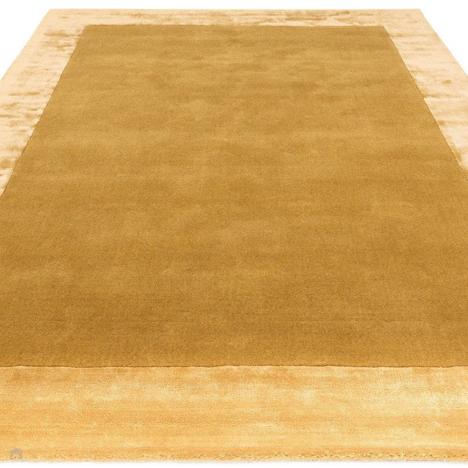 Ascot Modern Plain Hand-Woven Wool Centred Loop Pile Metallic Shimmer Wide Viscose Border Gold Rug-Asiatic Carpets-Rug Love - The Most Loved Rug Store