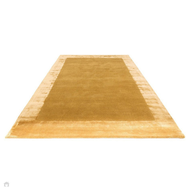 Ascot Modern Plain Hand-Woven Wool Centred Loop Pile Metallic Shimmer Wide Viscose Border Gold Rug-Asiatic Carpets-Rug Love - The Most Loved Rug Store