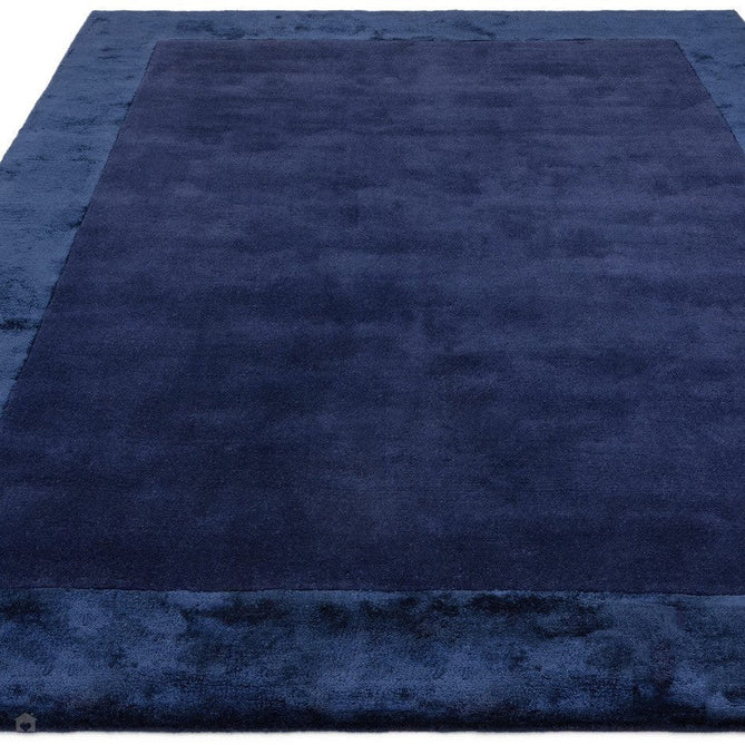 Ascot Modern Plain Hand-Woven Wool Centred Loop Pile Metallic Shimmer Wide Viscose Border Navy Blue Rug-Asiatic Carpets-Rug Love - The Most Loved Rug Store