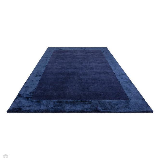 Ascot Modern Plain Hand-Woven Wool Centred Loop Pile Metallic Shimmer Wide Viscose Border Navy Blue Rug-Asiatic Carpets-Rug Love - The Most Loved Rug Store